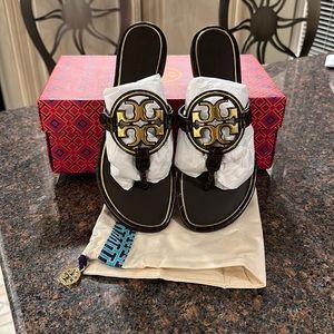 Tory Burch Metal Miller Croco Embossed Sandal Brand New Never Worn.